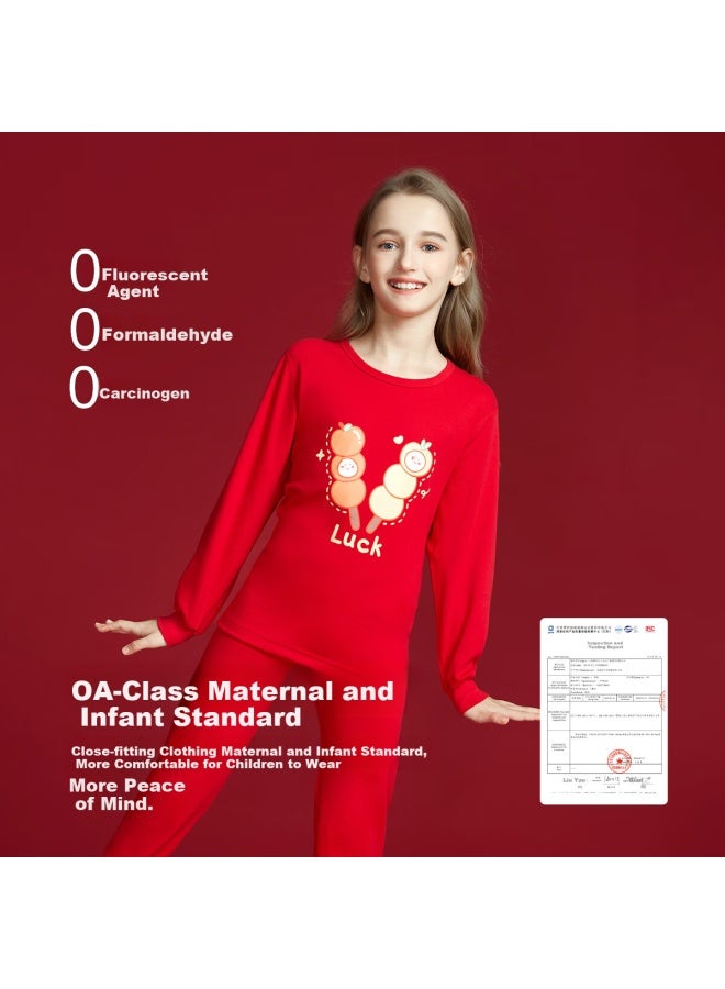 Deesha Children's Red Cotton Autumn Clothes Set For Girls - Lucky New Year Underwear Set