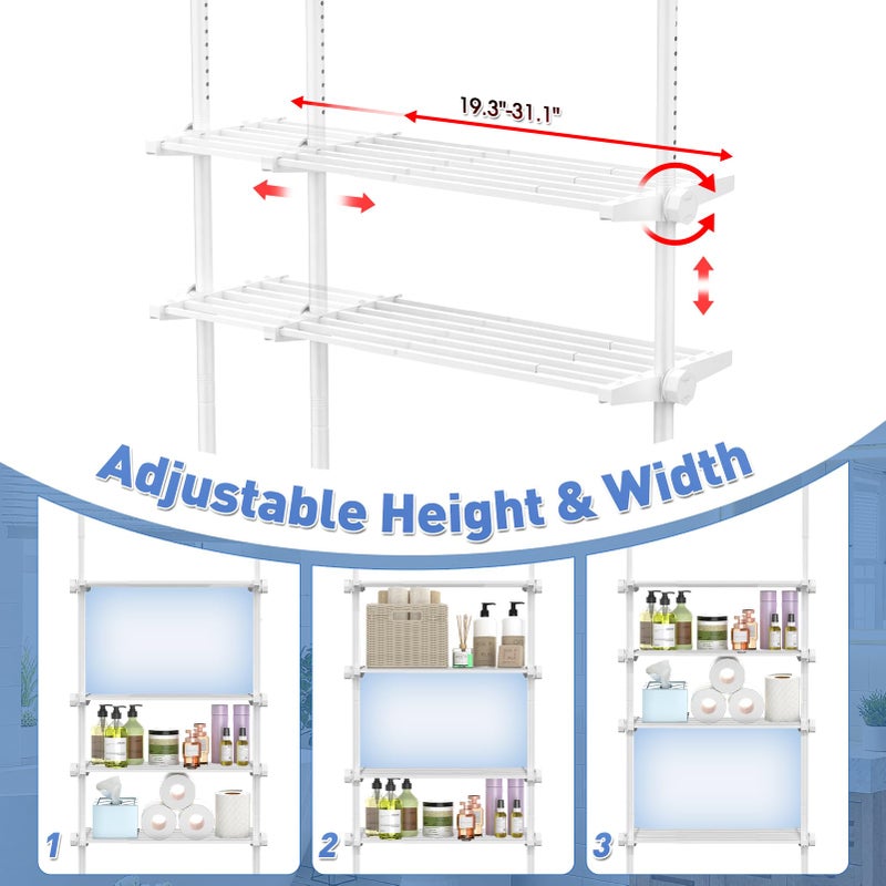 SUNALLY Over The Toilet Storage Shelf, 4-Tier Adjustable Over Toilet Bathroom Organizer,Tension-Mounted Bathroom Storage Rack for Ceilings, No Drill Space-Saving Shelving for Small Rooms,White - Image 4