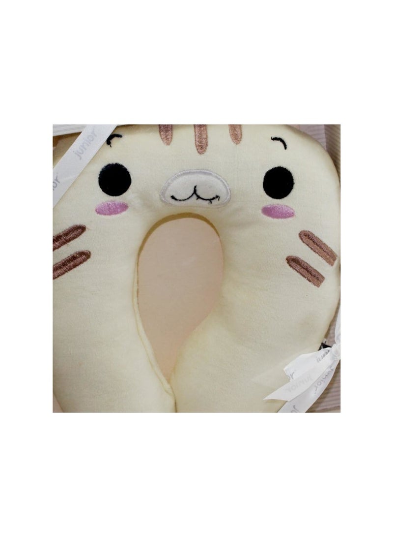 Junior Unisex Baby Velvet Head Support Pillow – Off-White with Kitten Design - Image 3