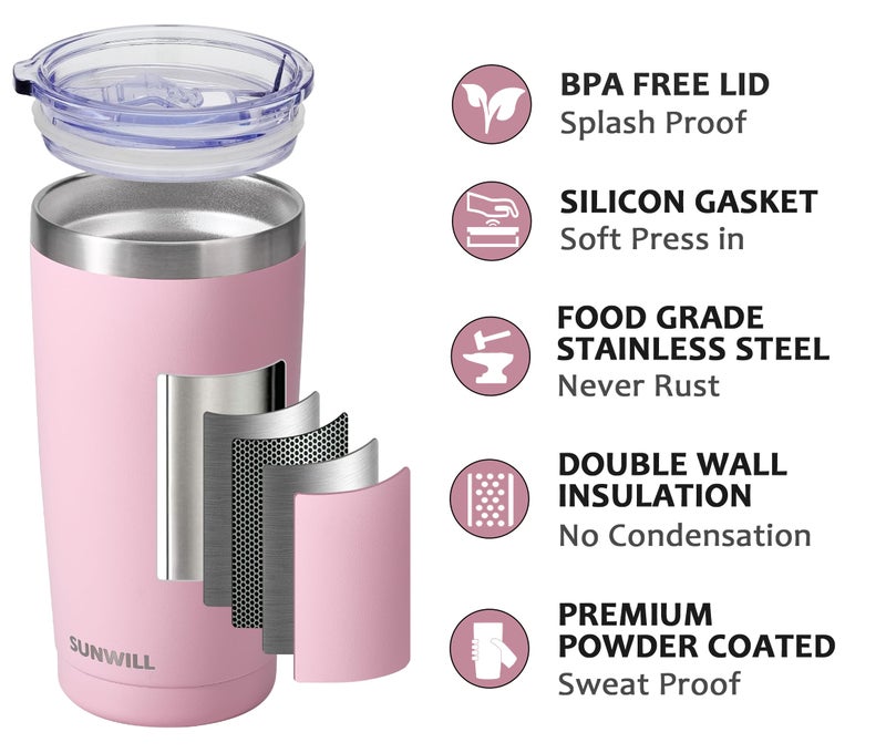 SUNWILL SUNWILL Insulated Coffee Tumbler with Lid  Stainless Steel Coffee Travel Mug  Double Wall 20 oz Tumbler Thermal Reusable Coffee Cup  Powder Coated Sakura  Spill Proof Sliding Lid - Image 2