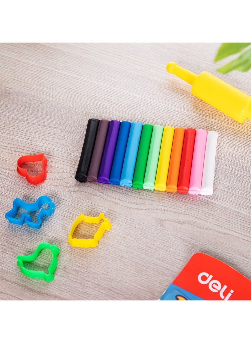 Deli دلي ED75041-CN بلاستيسين 12 لون 160غ مع 4 قوالب وعجلة لف - مثالي للتعليم في مرحلة الطفولة المبكرة واللعب الإبداعي - Image 5