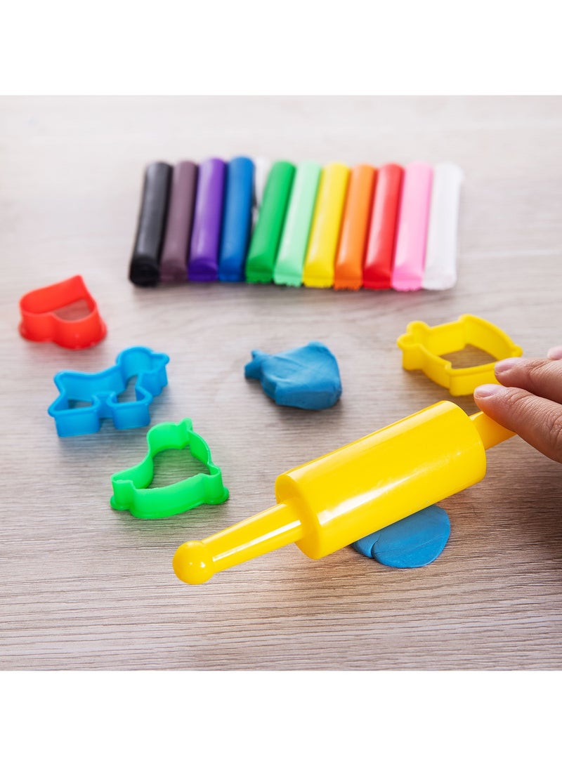 Deli دلي ED75041-CN بلاستيسين 12 لون 160غ مع 4 قوالب وعجلة لف - مثالي للتعليم في مرحلة الطفولة المبكرة واللعب الإبداعي - Image 4