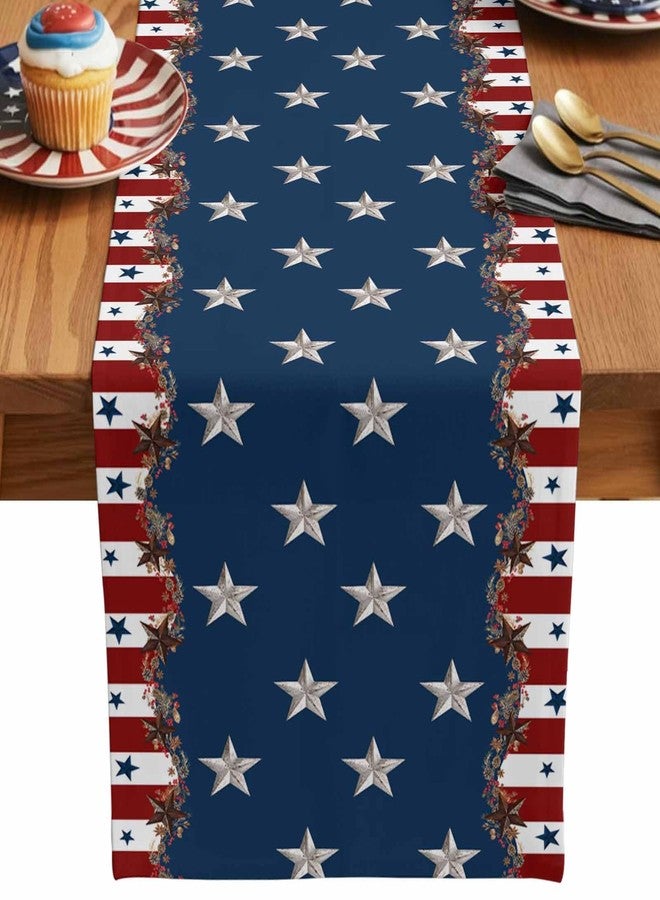 LooPoP 4th of July Table Runner 13x90 Inches Long Patriotic Star Stripes Runner for Table Rustic Red Blue Independence Day Table Runners Dresser Scarf for Kitchen Dining Memorial Day Holiday Party Decor - Image 1