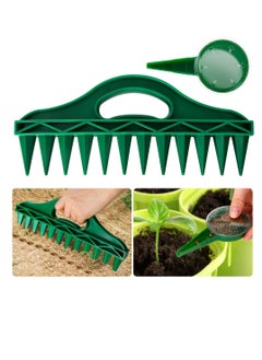 Generic 2 Pack Sowing Seeds Dispenser Set, 12 Holes Seed-in Soil Digger Planter, Garden Seed Spacer, Adjustable Hand Hold Sowing Seeds Dispenser, Seedlings Dibber, Green  - Image 1