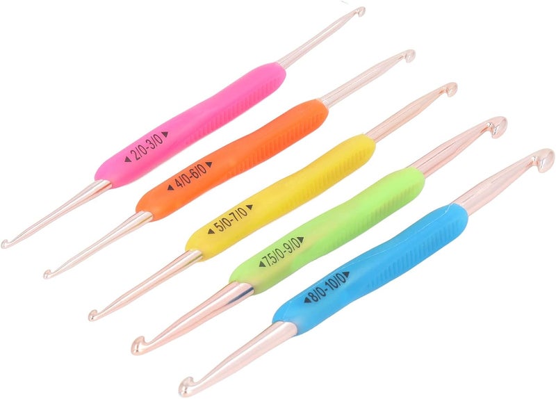 5 Pcs Double Ended Crochet Hooks, Aluminum Ergonomic Colorful Knitting Needles for Home Use - Smooth Yarn Glide, Number Marked, Comfortable Grip for Crochet Lovers - Image 3