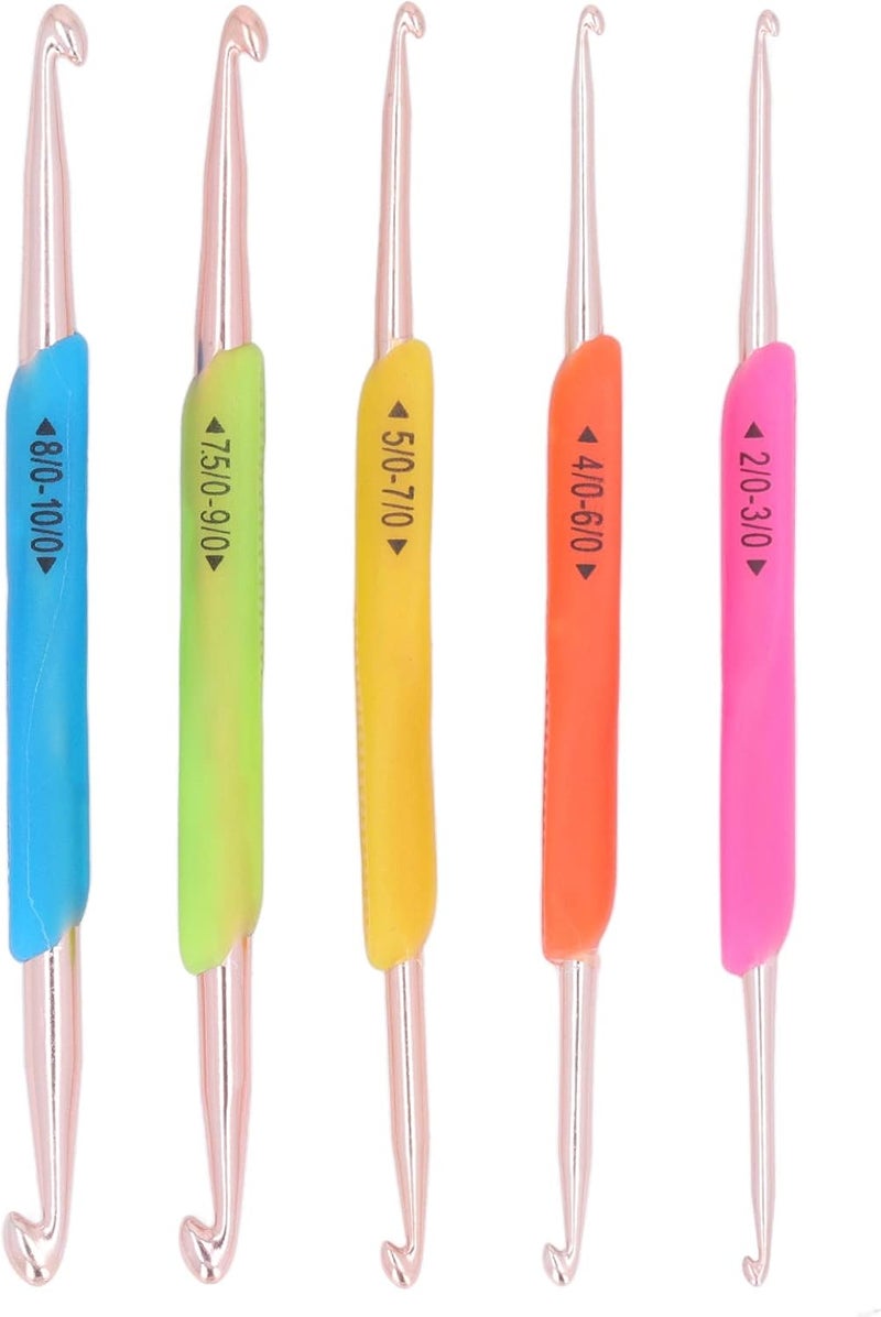 5 Pcs Double Ended Crochet Hooks, Aluminum Ergonomic Colorful Knitting Needles for Home Use - Smooth Yarn Glide, Number Marked, Comfortable Grip for Crochet Lovers - Image 1