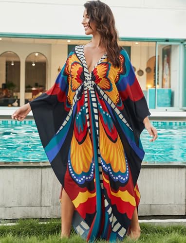 KECVOT Kaftan Dresses for Women Plus Size Batwing Sleeve Caftans Long Bathing Suit Cover Up Maxi Beach Dress Loungewear - Image 4