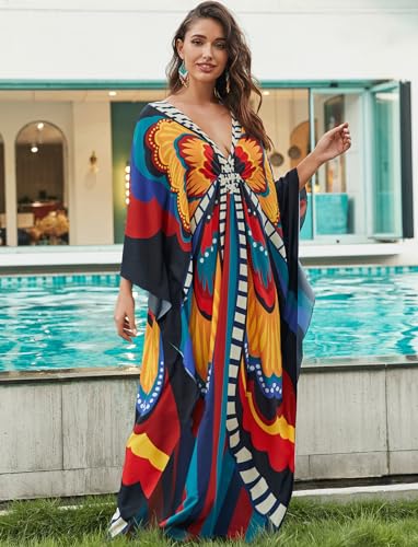 KECVOT Kaftan Dresses for Women Plus Size Batwing Sleeve Caftans Long Bathing Suit Cover Up Maxi Beach Dress Loungewear - Image 3