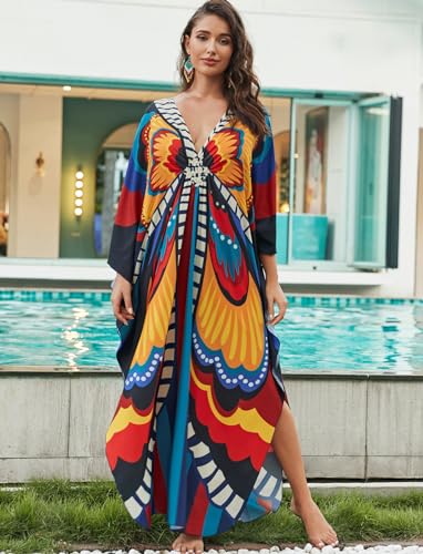 KECVOT Kaftan Dresses for Women Plus Size Batwing Sleeve Caftans Long Bathing Suit Cover Up Maxi Beach Dress Loungewear - Image 2
