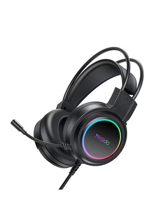 Yesido EK05 Wired RGB Gaming Headset, Noise-Reducing Microphone, Stereo Surround Sound, RGB LED Lighting, Over-Ear Gaming Headphones, Clear Voice Chat, Comfortable Cushioned Ear Cups, Adjustable Headband, Wired Headset for PC, Laptop, Console, Music & Gaming, Black - Image 1
