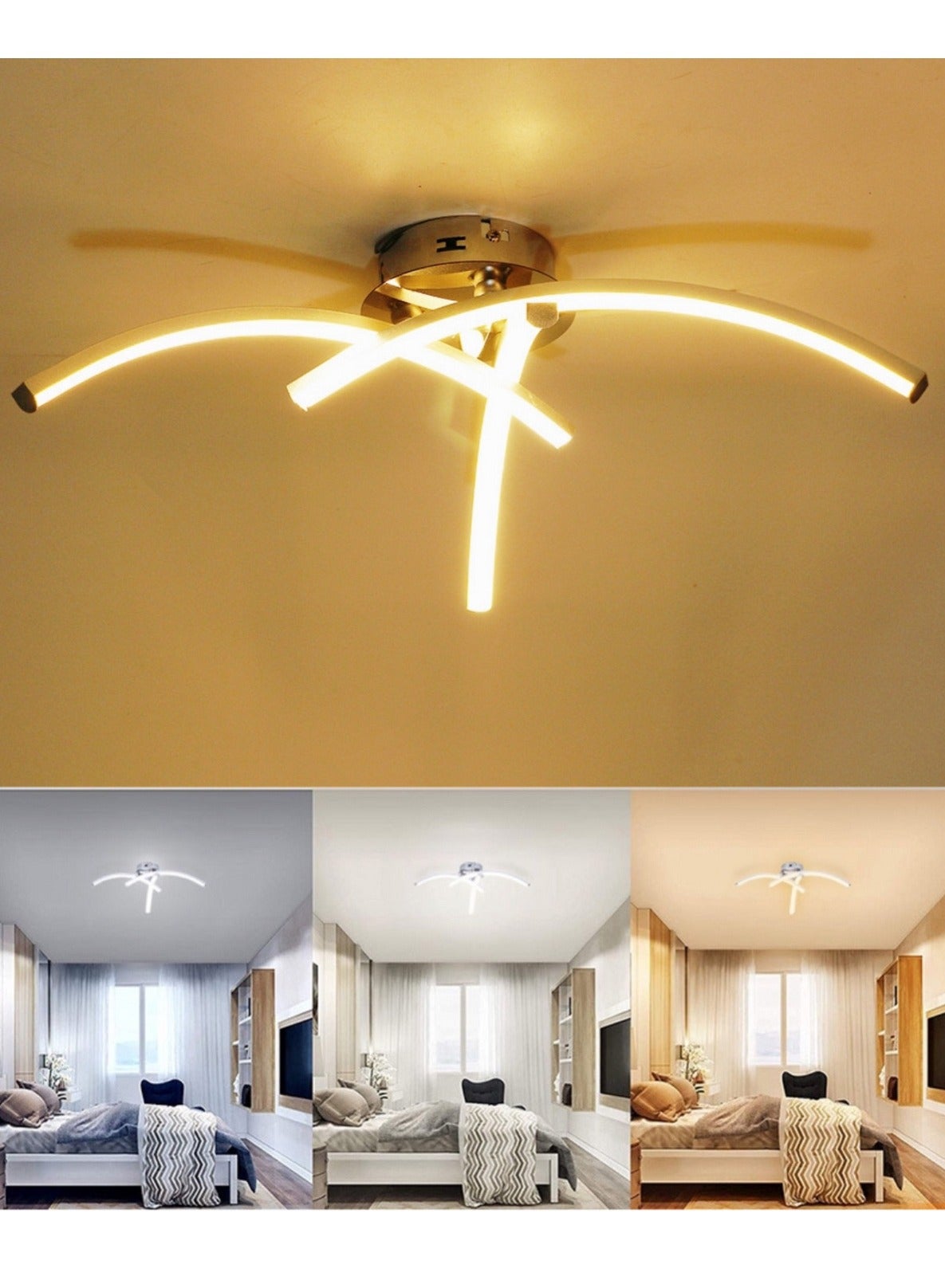 LED Ceiling Light 3 Color Chandelier Lamp Modern Curved Design Ceiling Light with 3 Curved Light for Living Room Bedroom Dining Room 18W  Cold and Warm and Natural White - Amazon.ae Price Tracker