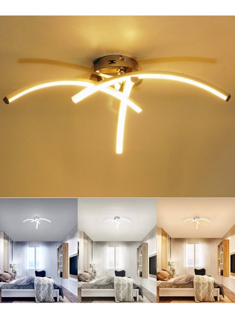 LED Ceiling Light 3 Color Chandelier Lamp Modern Curved Design Ceiling Light with 3 Curved Light for Living Room Bedroom Dining Room 18W  Cold and Warm and Natural White