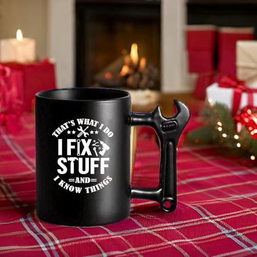LOZACHE Funny Dad Coffee Mug with Wrench Handle – “That’s What I Do, I Fix Stuff And I Know” Mug for Men, Unique Father’s Day Birthday Gift for Dad Grandpa Husband Mechanic - Image 4