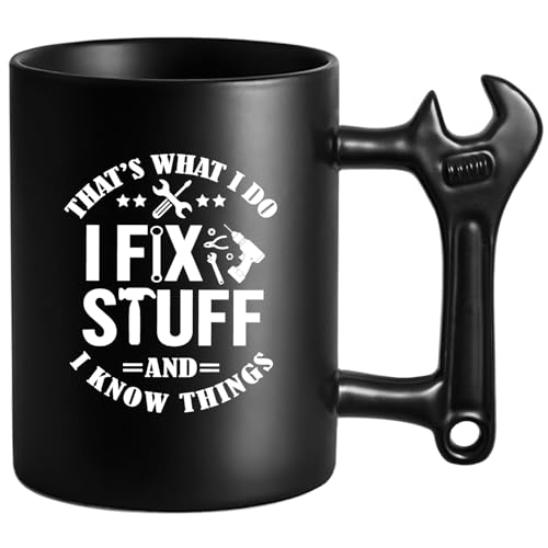 LOZACHE Funny Dad Coffee Mug with Wrench Handle – “That’s What I Do, I Fix Stuff And I Know” Mug for Men, Unique Father’s Day Birthday Gift for Dad Grandpa Husband Mechanic - Image 1
