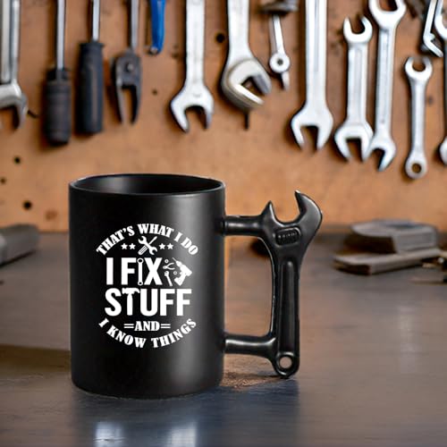 LOZACHE Funny Dad Coffee Mug with Wrench Handle – “That’s What I Do, I Fix Stuff And I Know” Mug for Men, Unique Father’s Day Birthday Gift for Dad Grandpa Husband Mechanic - Image 5