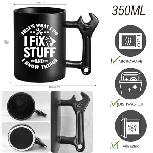 LOZACHE Funny Dad Coffee Mug with Wrench Handle – “That’s What I Do, I Fix Stuff And I Know” Mug for Men, Unique Father’s Day Birthday Gift for Dad Grandpa Husband Mechanic - Image 2