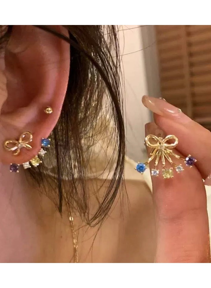 Goolsky 925 Sterling Silver Bow Stud Earrings for Women – Colorful Zircon Drop Dangle, Korean Style Elegant Statement Jewelry  - Image 1