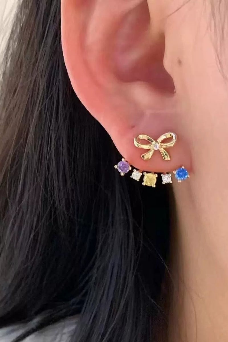 Goolsky 925 Sterling Silver Bow Stud Earrings for Women – Colorful Zircon Drop Dangle, Korean Style Elegant Statement Jewelry  - Image 2