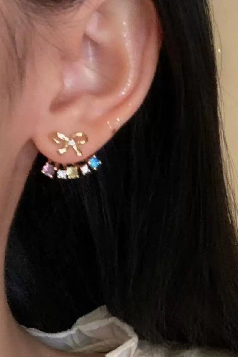 Goolsky 925 Sterling Silver Bow Stud Earrings for Women – Colorful Zircon Drop Dangle, Korean Style Elegant Statement Jewelry  - Image 3