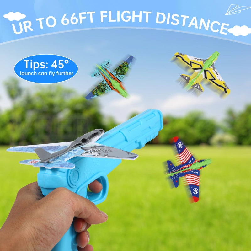 Manmel 12 Pack Airplane Launcher Toys for Kids, 2 Launchers and 10 Foam Glider, Indoor Outdoor Flying Toys for Boys Girls 4-8 Years Old, Plane Party Favors Birthday Gifts for Toddlers - Image 2