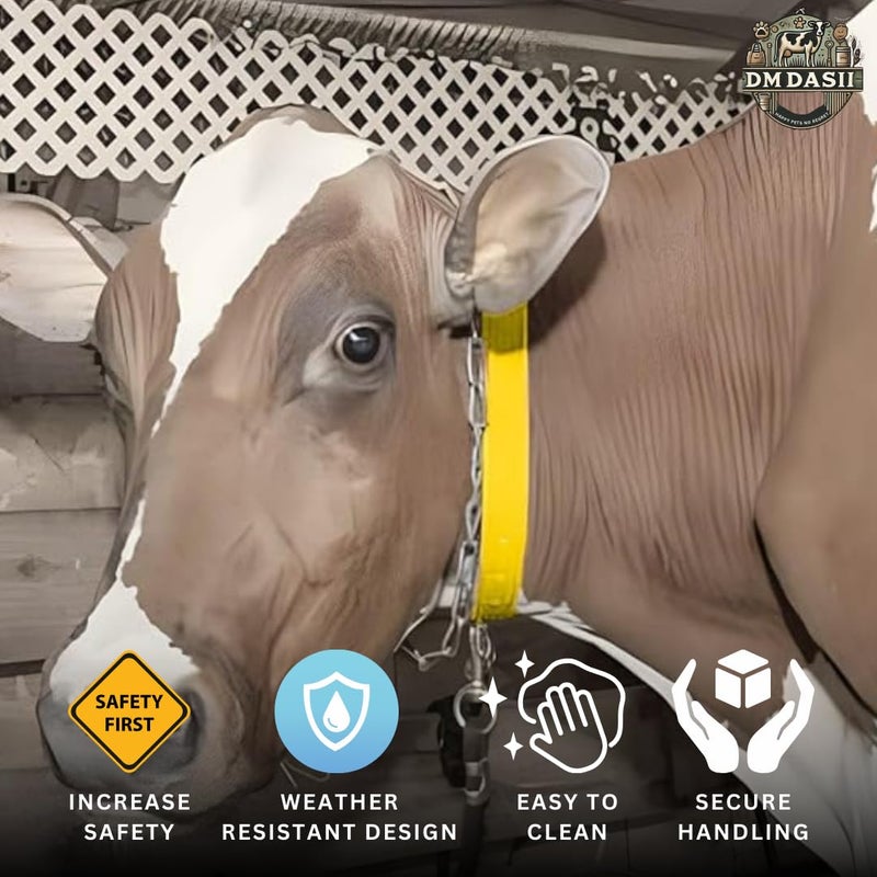 DM DASII MAT DM DASII Durable Cow & Buffalo Collar – Adjustable Nylon/Leather Neck Belt for Livestock, Strong & Waterproof, Comfortable Fit for Cattle, Heavy-Duty Buckle, Ideal for Farms, Dairy Use (Yellow) - Image 2