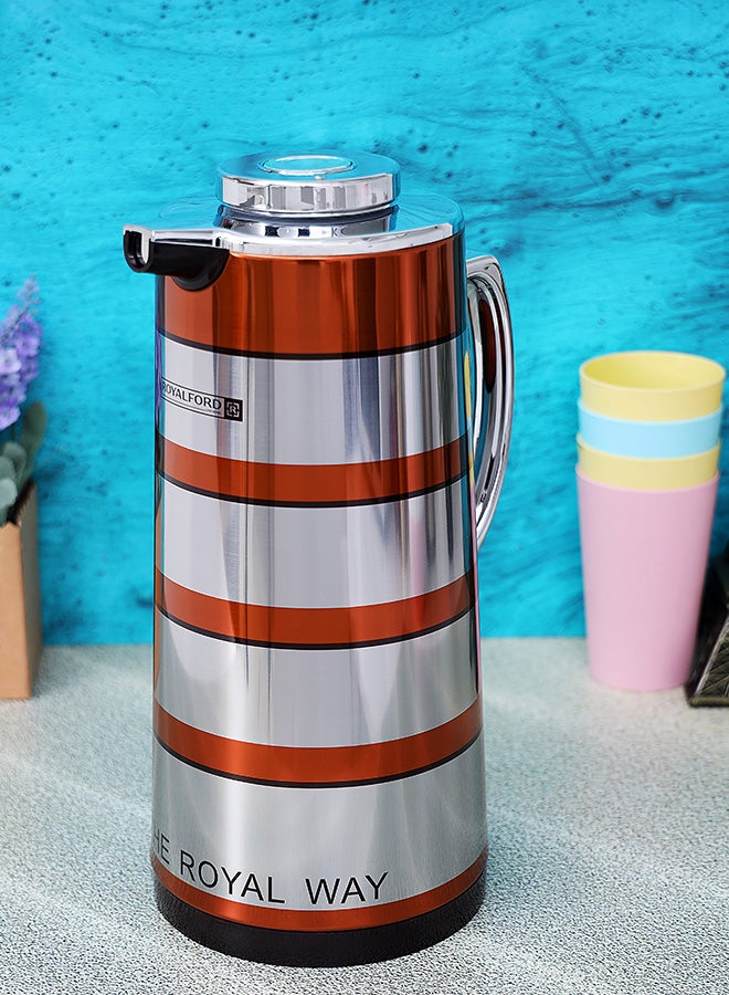 Royalford Double Wall Golden Figured Vacuum Flask Silver/Orange 1Liters - Image 2