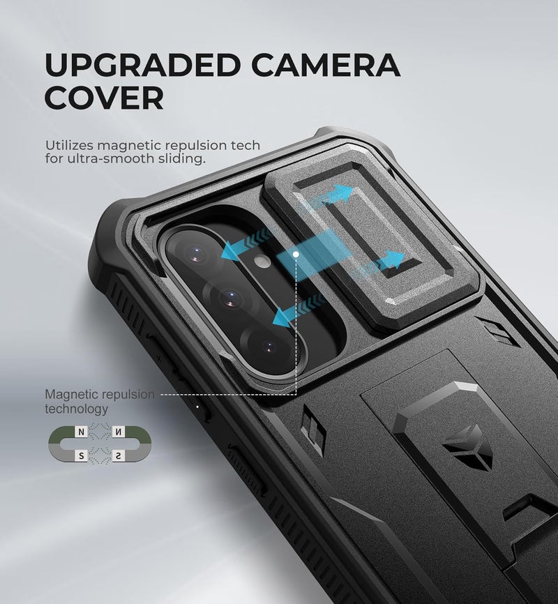 Dexnor for Samsung Galaxy A36-5G Case, [2 Front Frame] [Built-in Magnetic Slide Camera Cover & Kickstand] Heavy Duty Protection Shockproof Phone Case with Screen Protector, 6.7 inch Black - Image 3
