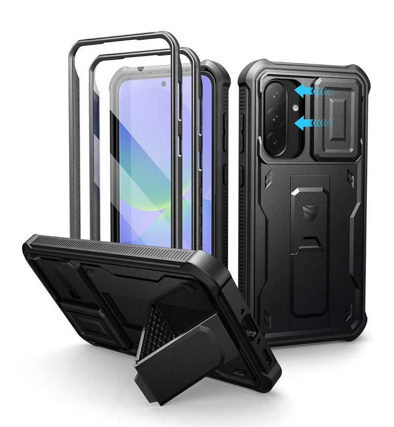 Dexnor for Samsung Galaxy A36-5G Case, [2 Front Frame] [Built-in Magnetic Slide Camera Cover & Kickstand] Heavy Duty Protection Shockproof Phone Case with Screen Protector, 6.7 inch Black - Image 1