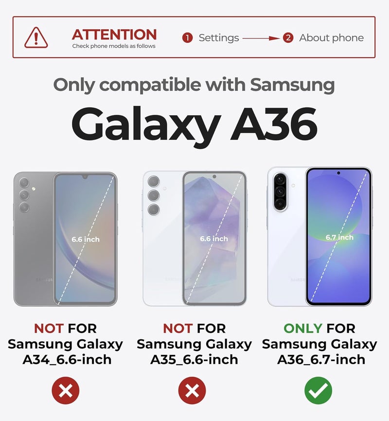 Dexnor for Samsung Galaxy A36-5G Case, [2 Front Frame] [Built-in Magnetic Slide Camera Cover & Kickstand] Heavy Duty Protection Shockproof Phone Case with Screen Protector, 6.7 inch Black - Image 2