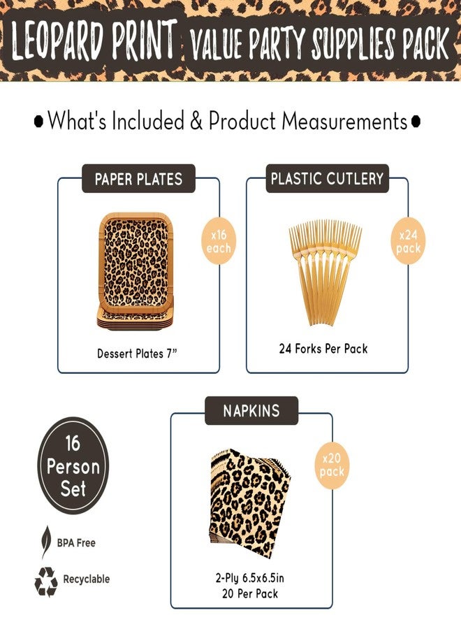 بلو أورتشدس مجموعة لوازم حفلات بنقشة جلد النمر من بلو أورتشاردز (60 قطعة تكفي 16 ضيفًا) - زينة حفلات بنقشة جلد النمر والفهد، وأطباق ومناديل بنقشة الحيوانات - Image 3