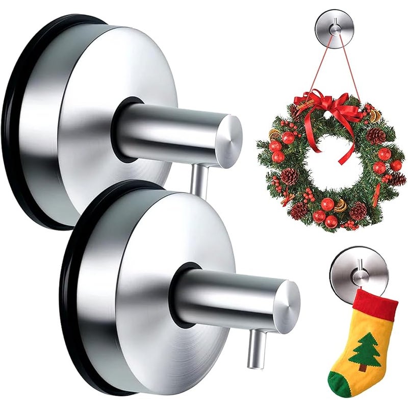 Fauppt Suction Cup Hooks for Wreaths on Glass Suction Cup Hooks for Shower,2025 No Drill Suction-Cup Hook Hanging Towels for Window Door Bathroom Mirrors,Wreath Hanger Holder (2, Silver) - Image 1