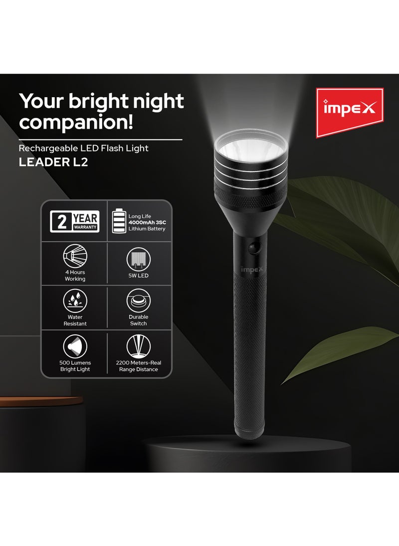 Impex Torch 3SC Rechargeable LED Flashlight | 500 Lumens Brightness | 2200m Range | 4000mAh Lithium Battery | Aircraft Aluminium Body | Water Resistant | Overcharge & Overdischarge Protection  - Image 2