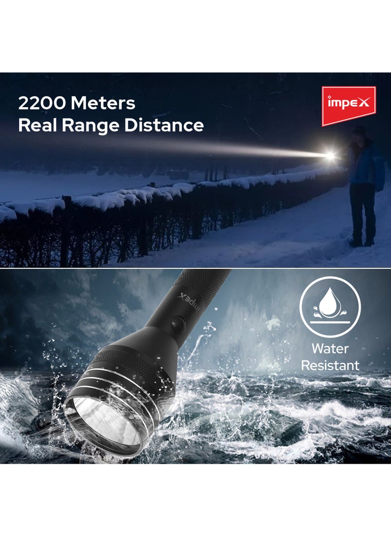 Impex Torch 3SC Rechargeable LED Flashlight | 500 Lumens Brightness | 2200m Range | 4000mAh Lithium Battery | Aircraft Aluminium Body | Water Resistant | Overcharge & Overdischarge Protection  - Image 4