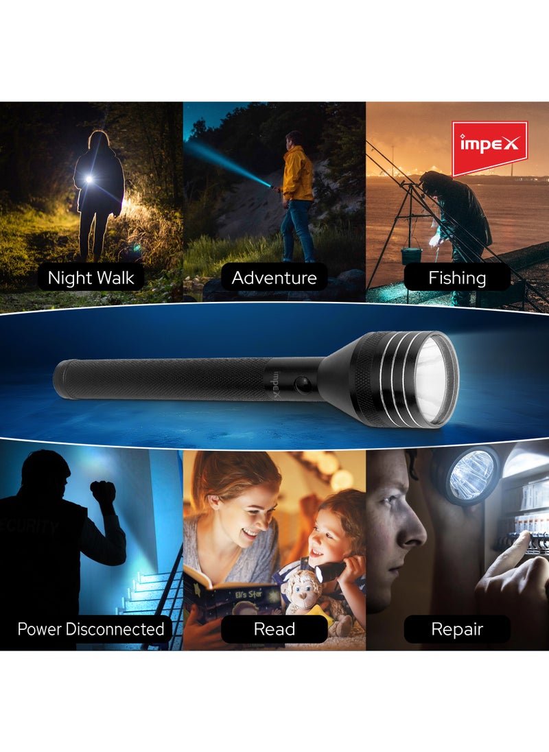 Impex Torch 3SC Rechargeable LED Flashlight | 500 Lumens Brightness | 2200m Range | 4000mAh Lithium Battery | Aircraft Aluminium Body | Water Resistant | Overcharge & Overdischarge Protection  - Image 5