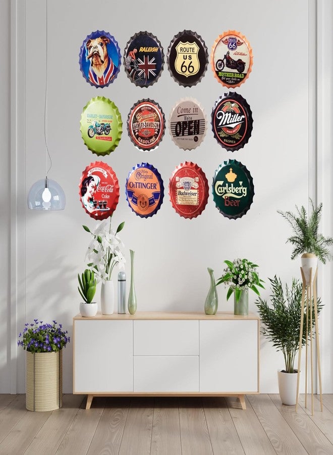 EAZYWAGON Decorative Metal Bottle Caps Wall Sign Plates - 14X14 Inches - C-COLA BOTTLES Metal Sign Wall Hanging Bottle Cap for Home, Farmhouse, Bar & Cafe Decoration | Vintage & Retro Look Plaques - Image 4