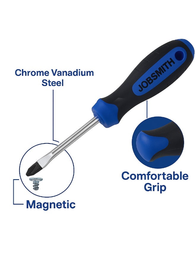 JOBSMITH 5 Inch Professional Hand Tool Screwdrivers with Ergonomic Non Slip Grip and Magnetic Tip for Home DIY and Workshop Repair - Image 4