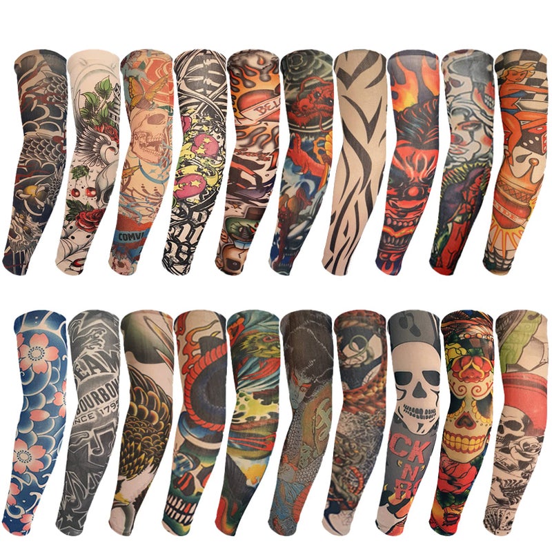 ChurlChurl 20PCS Tattoo Sleeves for Men and Women Temporary Arm Sunscreen Sleeves for Teens Kids Slipon Kit