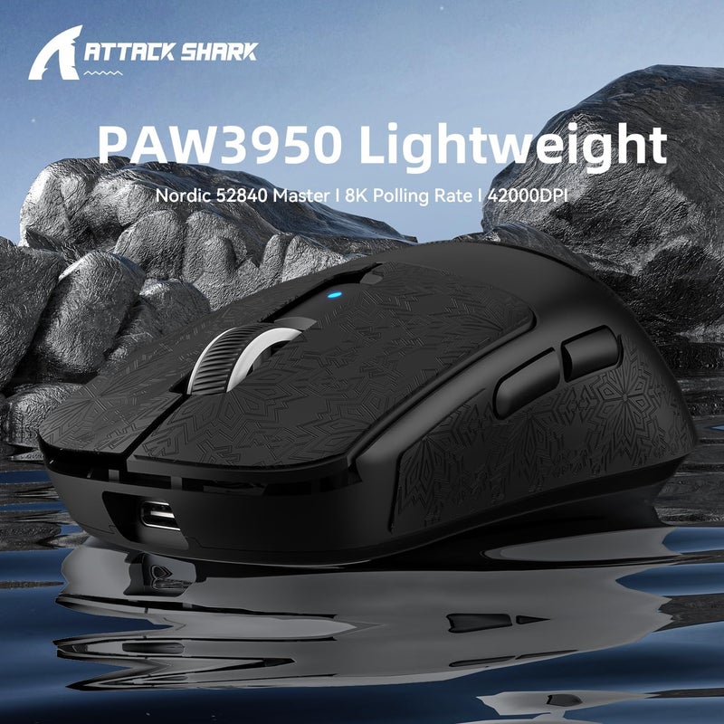 MAMBASNAKE x Attack Shark R6 Superlight Mouse with Grip Tape, PixArt PAW3950MAX Gaming Sensor, Wireless 8K, MCU Nodic 52840, BT/2.4G/Wired Gaming Mouse, Adjustable DPI 42000, for Win11/Xbox/PS/Mac - Image 2