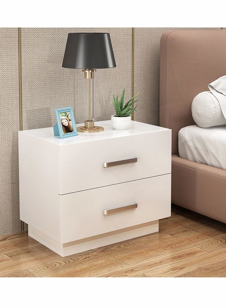 موندا طاولة جانبية كلاسيكية نورديك، سعة كبيرة، إطار جانبي مثبت على الأرض، طاولة جانبية عصرية وعملية مع أدراج مزدوجة، خزانة تخزين ضيقة لغرفة المعيشة أو غرفة النوم، لون أبيض. - Image 1