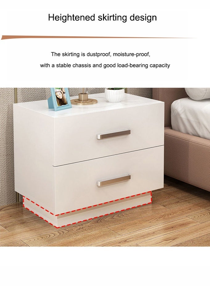 موندا طاولة جانبية كلاسيكية نورديك، سعة كبيرة، إطار جانبي مثبت على الأرض، طاولة جانبية عصرية وعملية مع أدراج مزدوجة، خزانة تخزين ضيقة لغرفة المعيشة أو غرفة النوم، لون أبيض. - Image 3