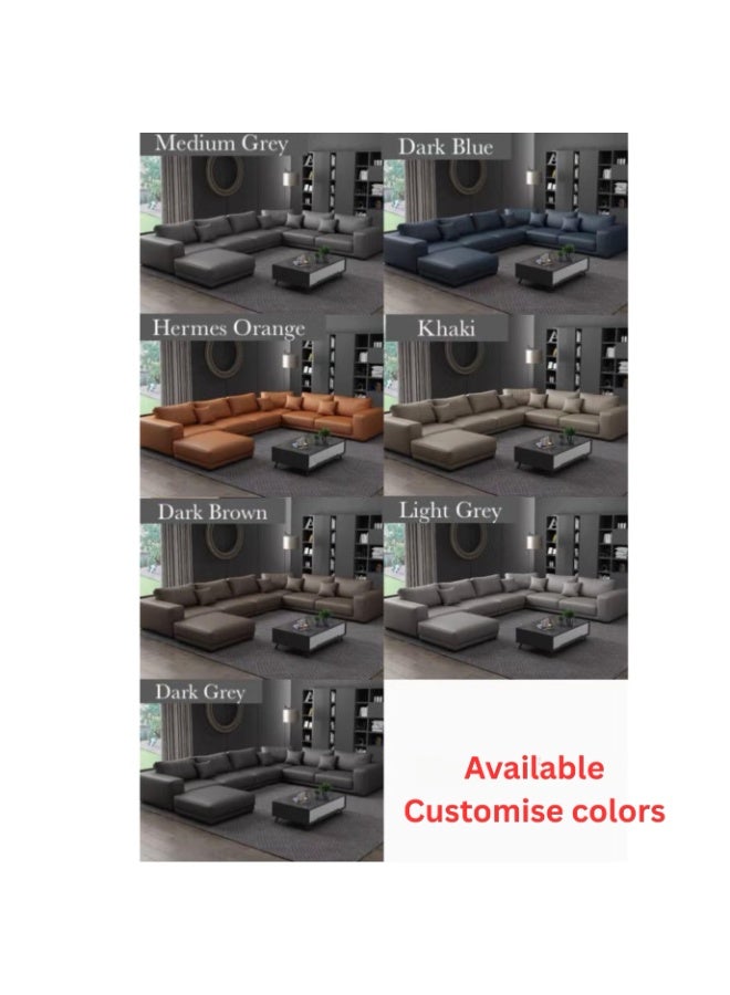 Al Zakharef Furniture Reem U-Shaped Sectional Sofa Set, 6-Seater with Ottoman, Premium Leather Upholstery, Solid Wooden Frame, Modern Luxury Living Room Furniture - Hermes Orange - Image 3