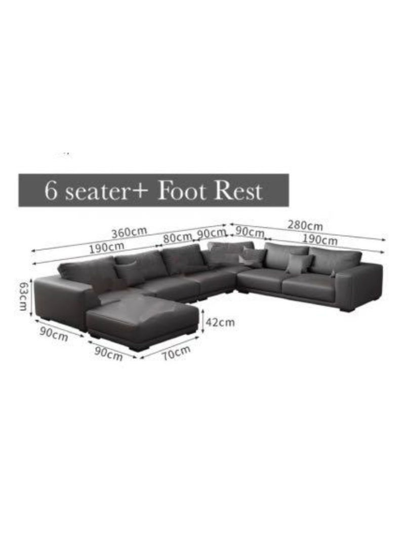 Al Zakharef Furniture Reem U-Shaped Sectional Sofa Set, 6-Seater with Ottoman, Premium Leather Upholstery, Solid Wooden Frame, Modern Luxury Living Room Furniture - Hermes Orange - Image 2