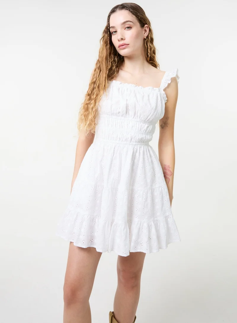 Pink Vanilla Tie Back Broderie Tiered Mini Dress