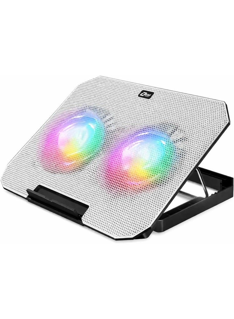 قاعدة تبريد لابتوب احترافية بمروحتين LED عملاقتين - مزودة بمنفذي USB وتصميم مريح قابل للتعديل اضائات مختلفه ومتعدده - Image 5