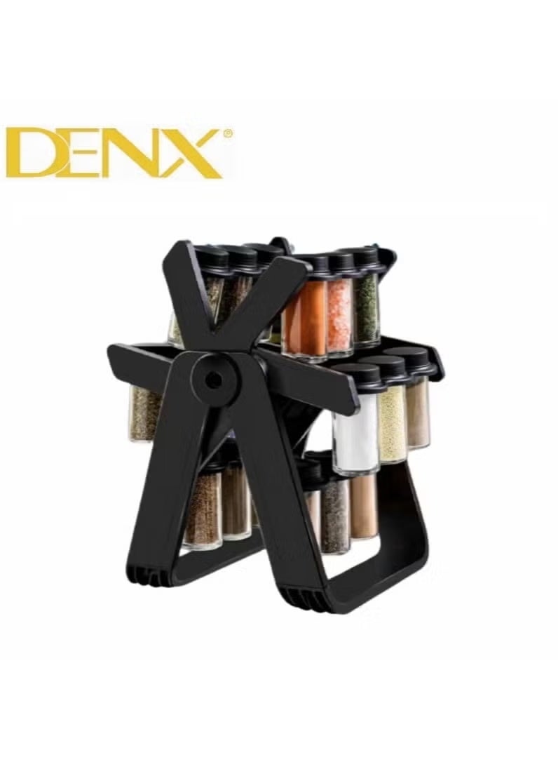 Denx 18-Jar Spice Set with 360° Rotating Rack – Premium Glass Jars for Herbs, Seasonings, and Condiments, Space-Saving Kitchen Organizer, Easy Access and Stylish Storage - Image 1