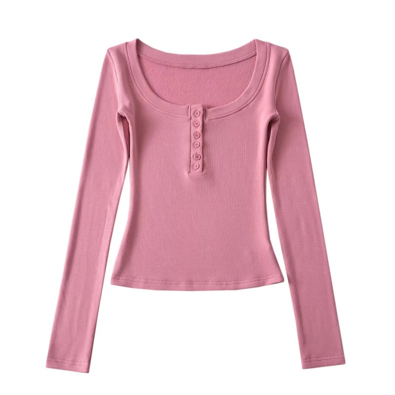 Pure Desire Style Low Square Collar Fleece-Lined Bottoming Shirt Women'S Inner Wear Tight Short Waist Tight Top Long Sleeve T-Shirt - Image 3
