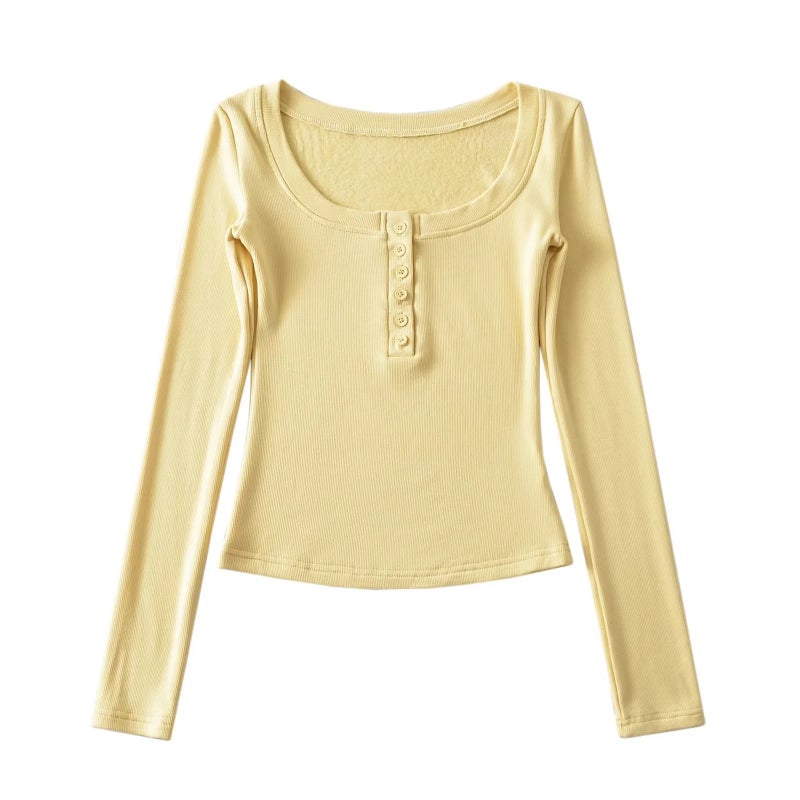 Pure Desire Style Low Square Collar Fleece-Lined Bottoming Shirt Women'S Inner Wear Tight Short Waist Tight Top Long Sleeve T-Shirt - Image 5