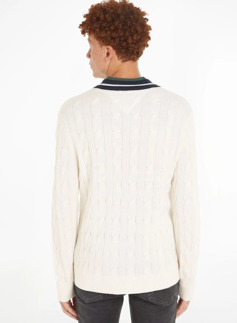 TOMMY JEANS Logo V Neck Sweater