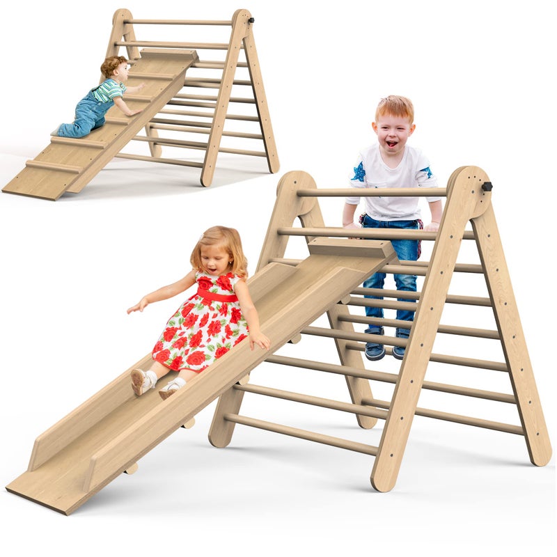 Baoniu Triangle Climbing Toys Stable Climbing Toys for Toddlers with Climbing and Sliding Ramps 2 in 1 Foldable Wooden Activity Triangle Climber Safety Indoor Kids Climbing Toys for Toddlers