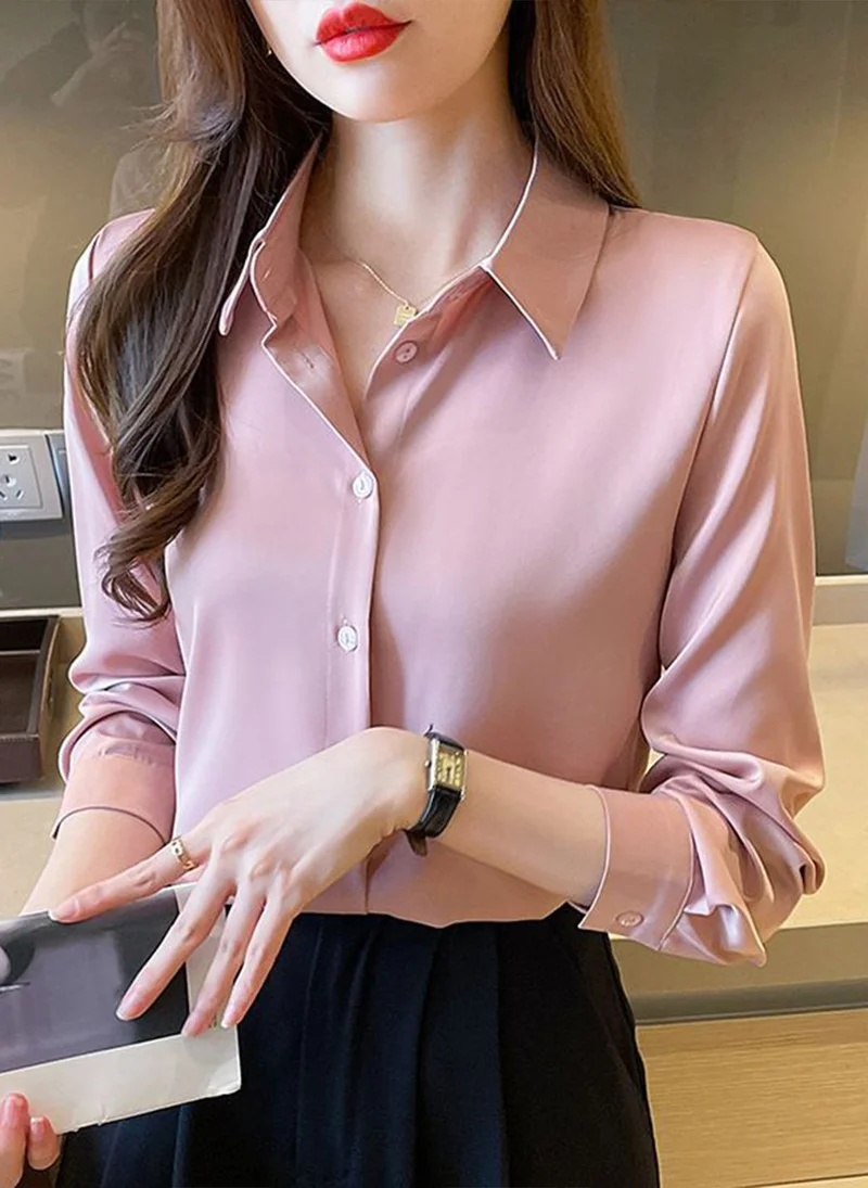 YUNIQEE Pink Casual Long Sleeves Solid Shirts